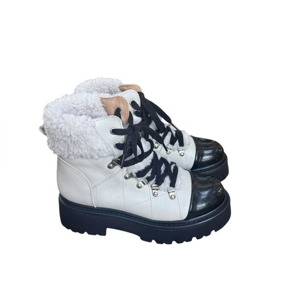 Steve Madden Reyen lace-up lug-sole hiker boots in bone leather 8.5 - Picture 2 of 9